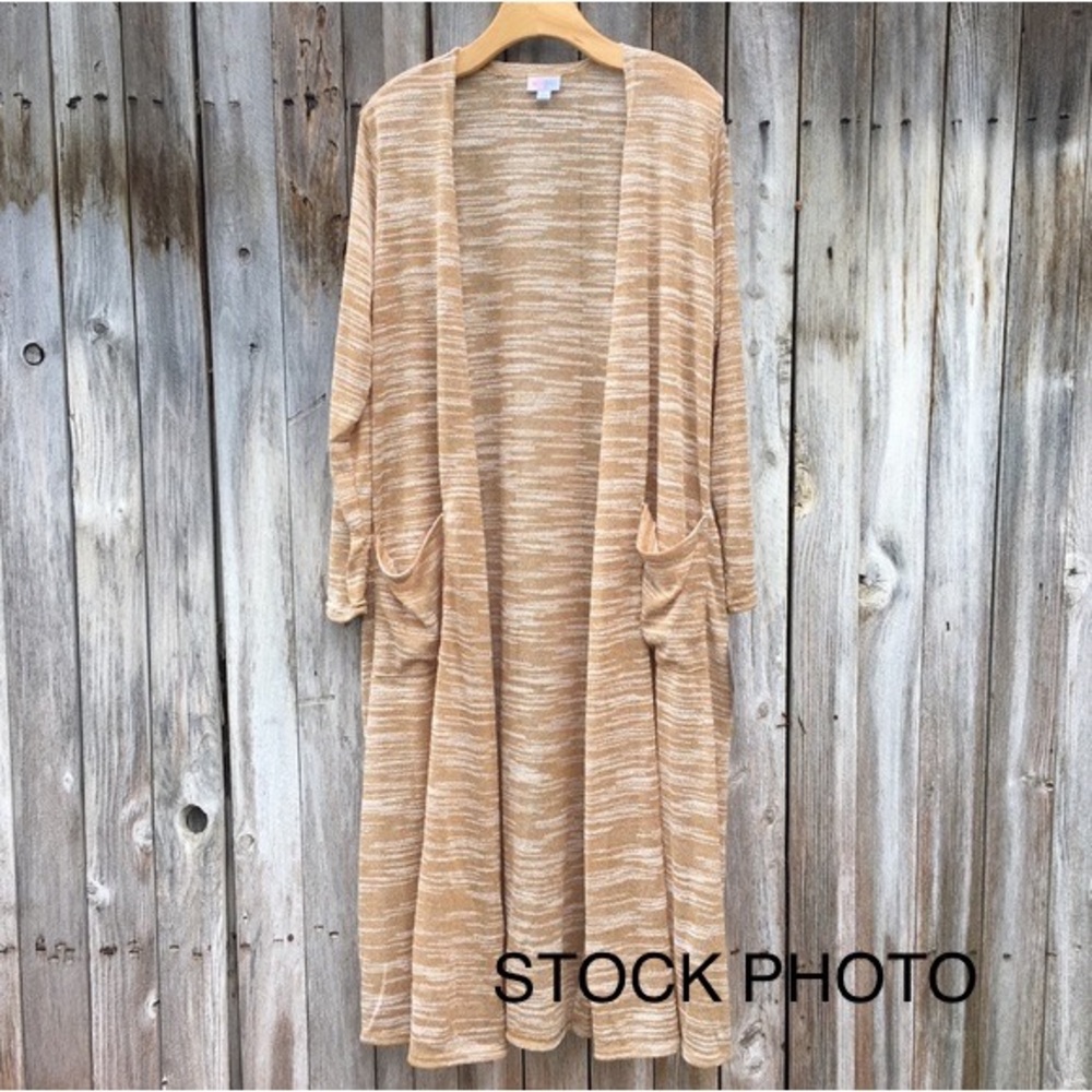 NWT LuLaRoe Sarah Open Front Long Line Cardigan Duster in Camel And Ivory XS